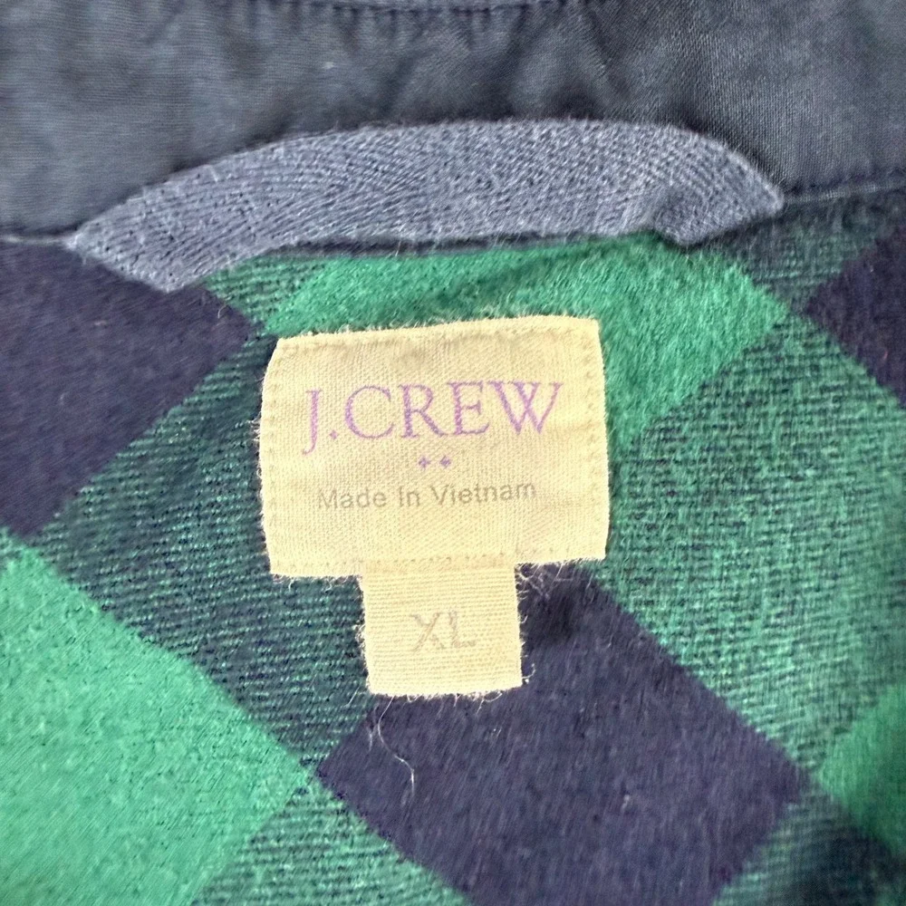J.Crew Flannel Shirt Mens XL Green Buffalo‎ Plaid Half Zip Pullover Outdoors